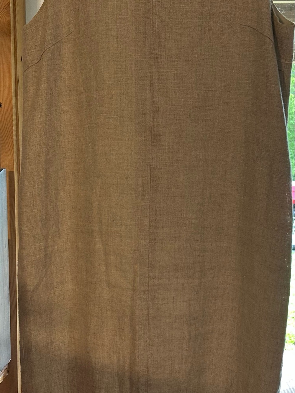 Harvé Benard Linen Sleeveless Dress in Beige with Green Embroidery Embellishment